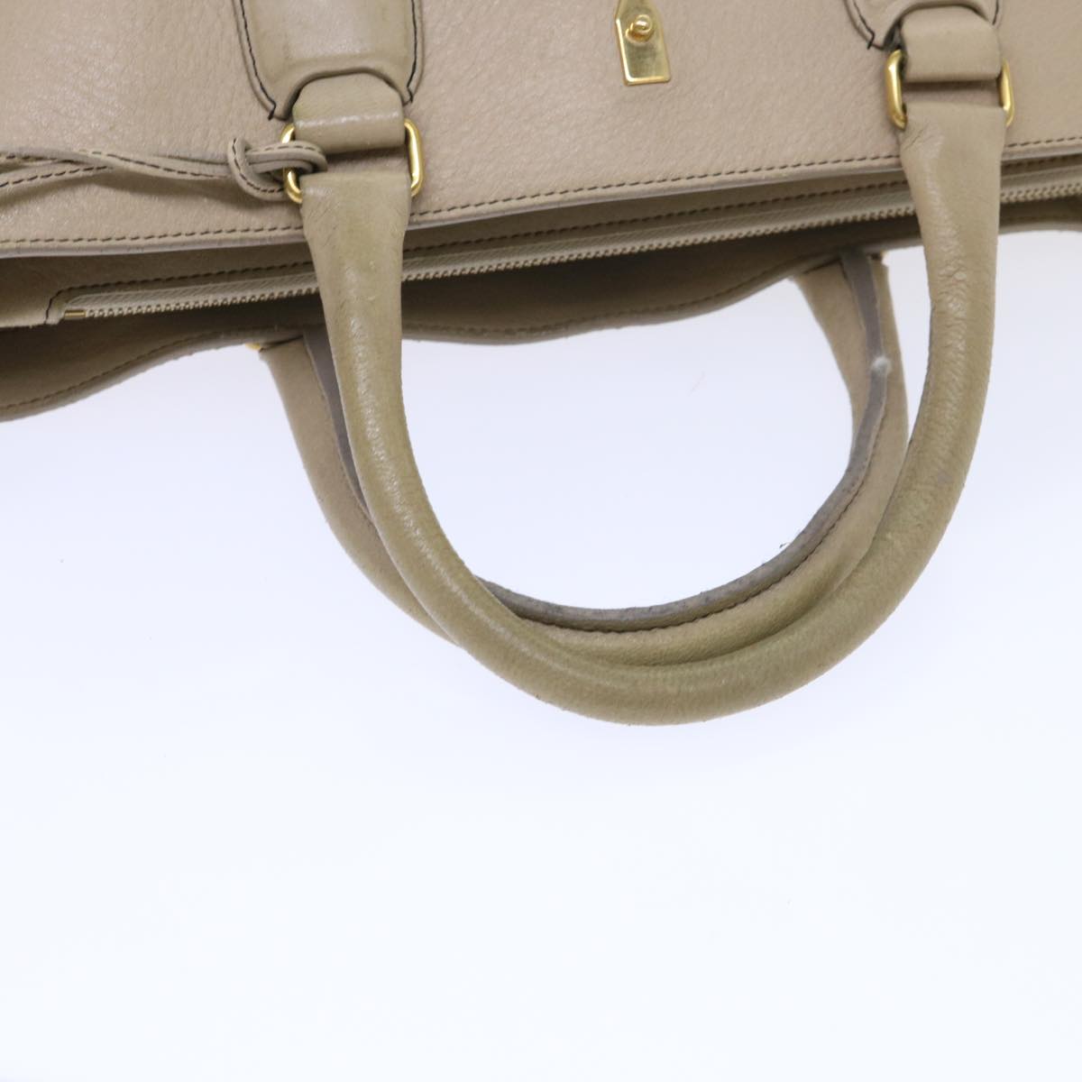 CELINE Hand Bag Leather Beige Auth bs8421