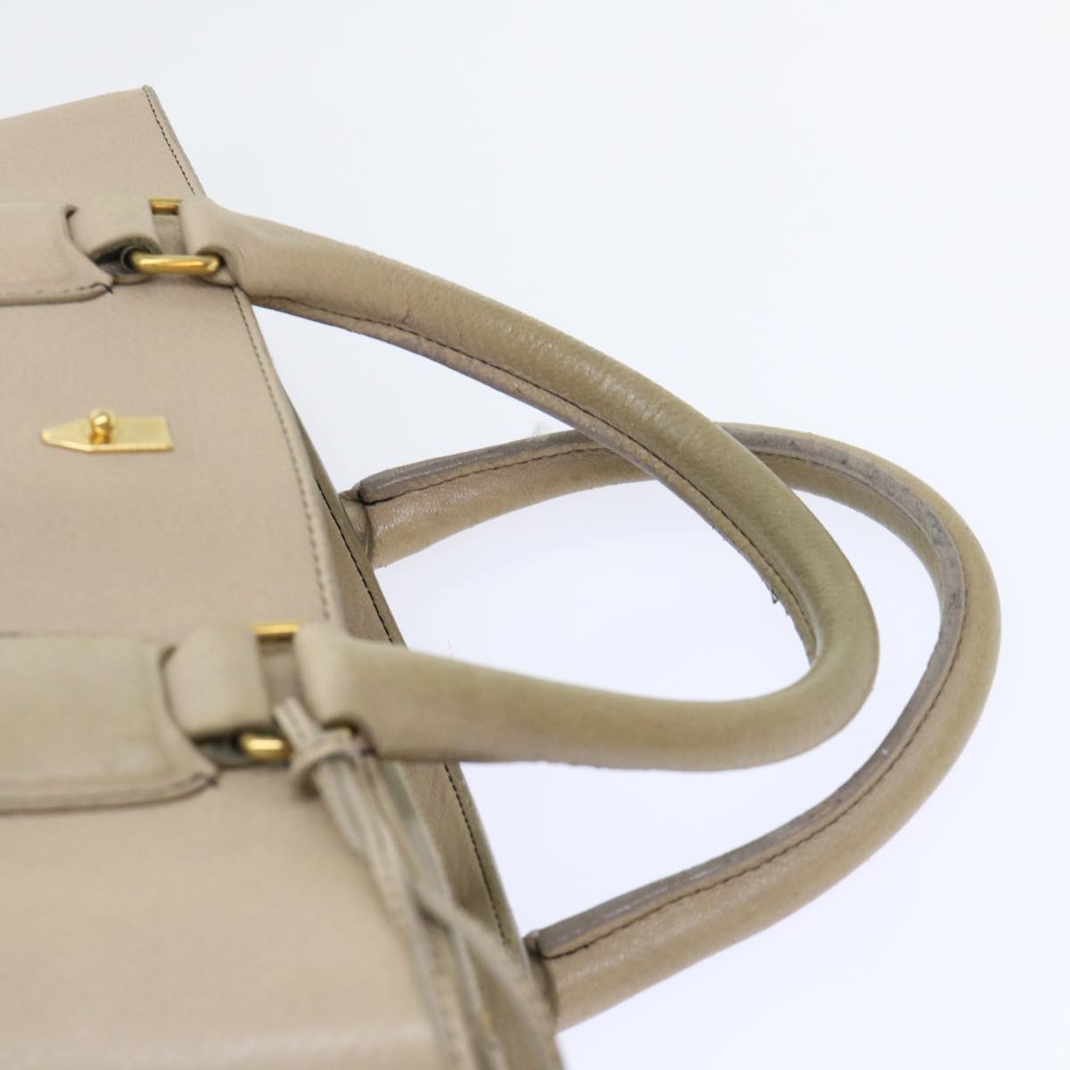 CELINE Hand Bag Leather Beige Auth bs8421