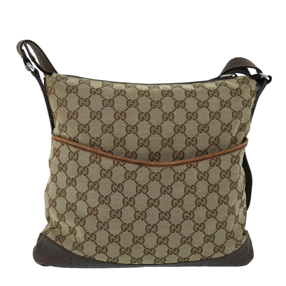 GUCCI GG Canvas Shoulder Bag Beige Brown 145872 123 Auth bs8422