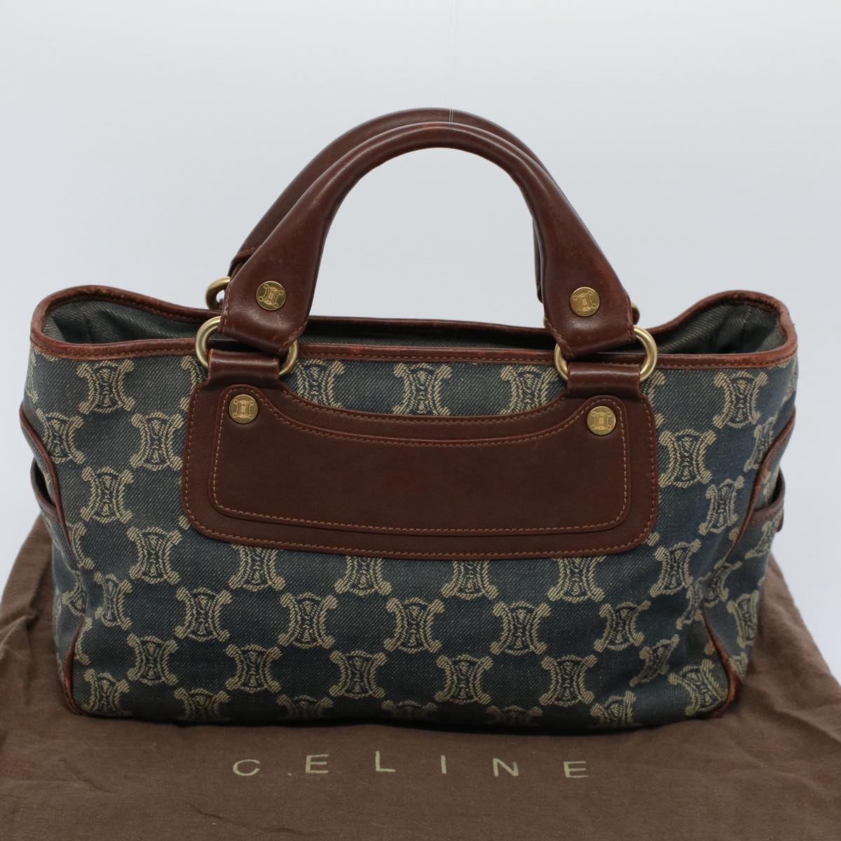 CELINE Paris Macadam Canvas Hand Bag Blue Auth bs8431