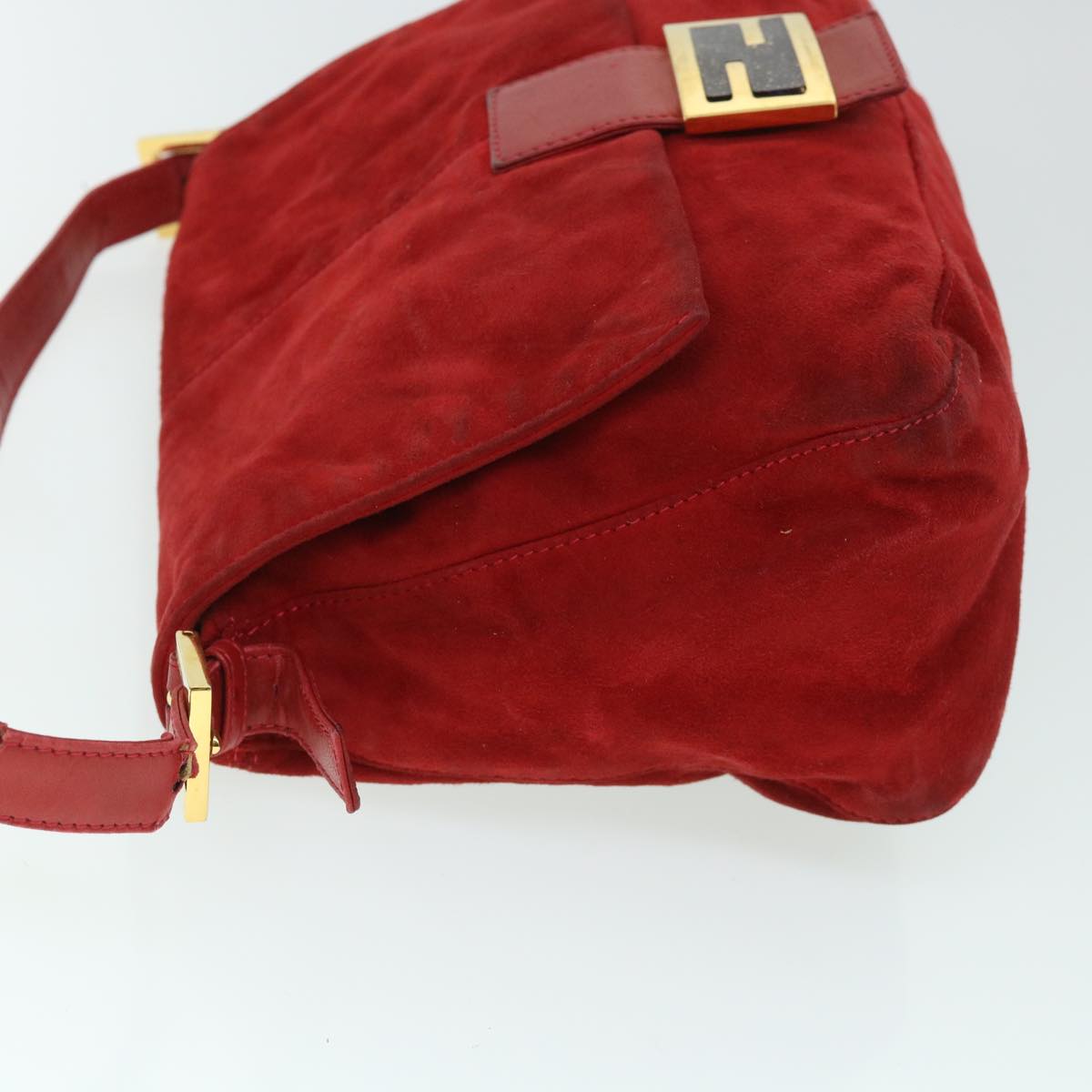 FENDI Mamma Baguette Shoulder Bag Suede Red Auth bs8443