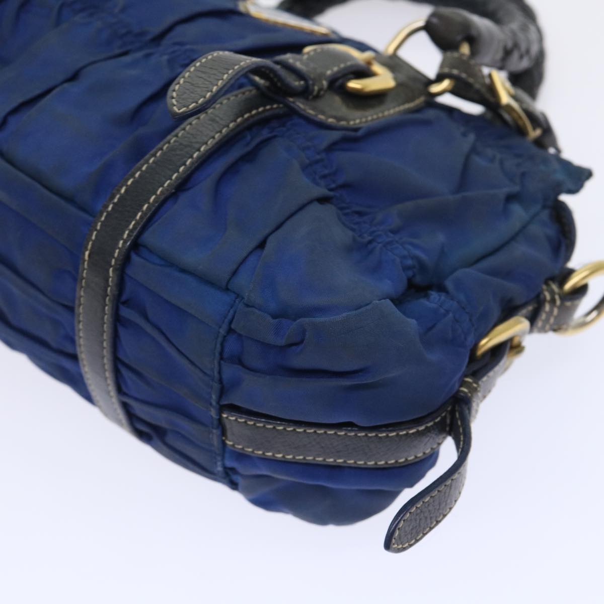 PRADA Hand Bag Nylon Leather 2way Navy Black Auth bs8452