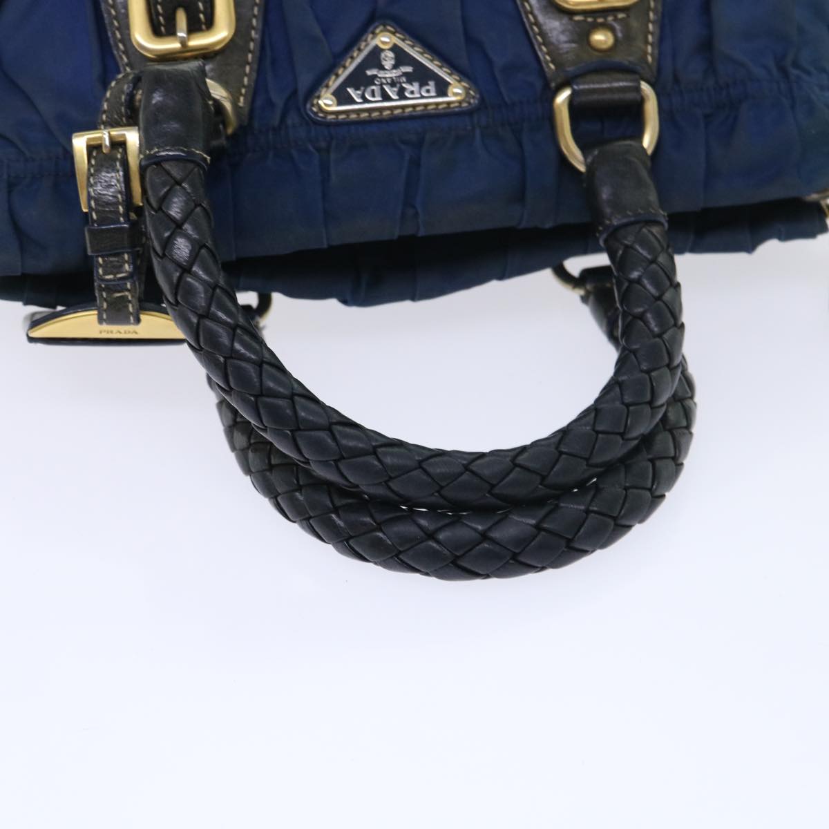 PRADA Hand Bag Nylon Leather 2way Navy Black Auth bs8452
