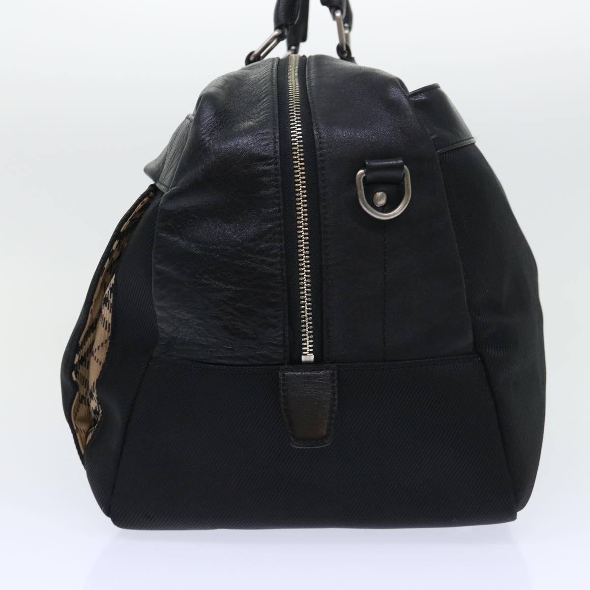 BURBERRY Boston Bag Canvas Leather Black Auth bs8480