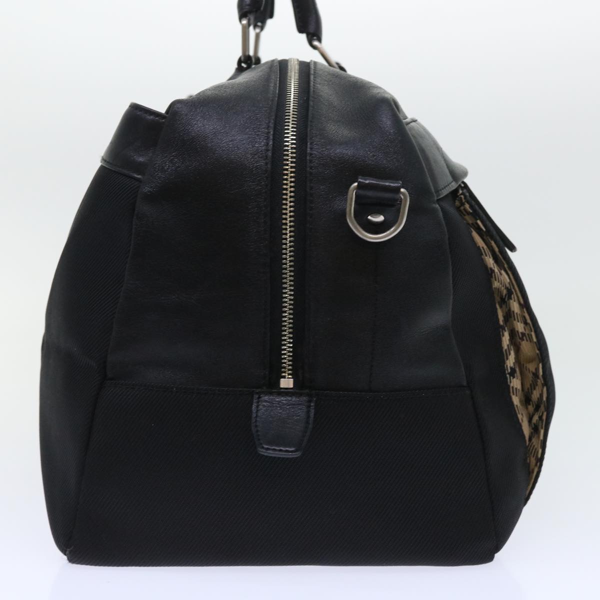 BURBERRY Boston Bag Canvas Leather Black Auth bs8480