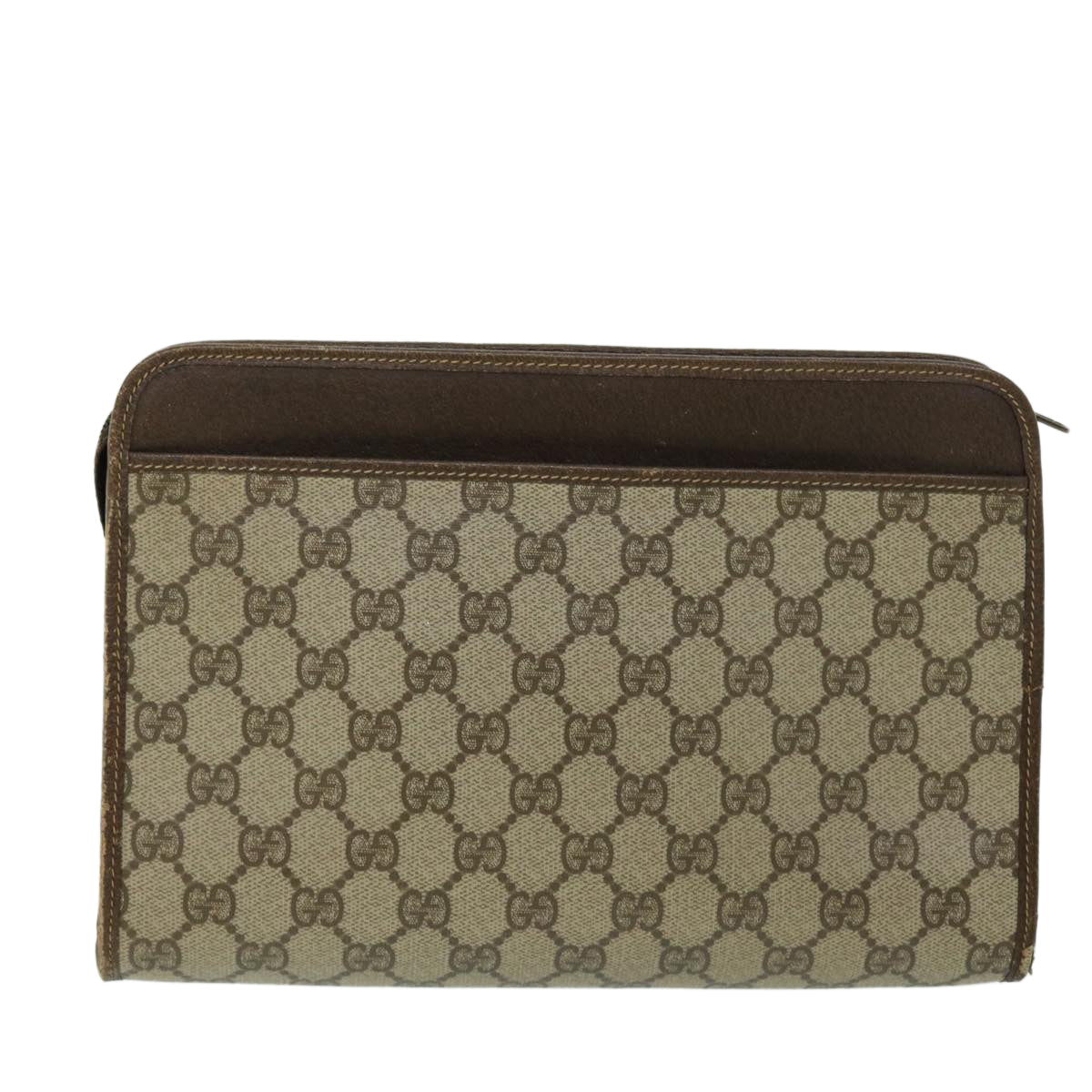 GUCCI GG Canvas Clutch Bag PVC Leather Beige Brown 014 123 6053 Auth bs8482