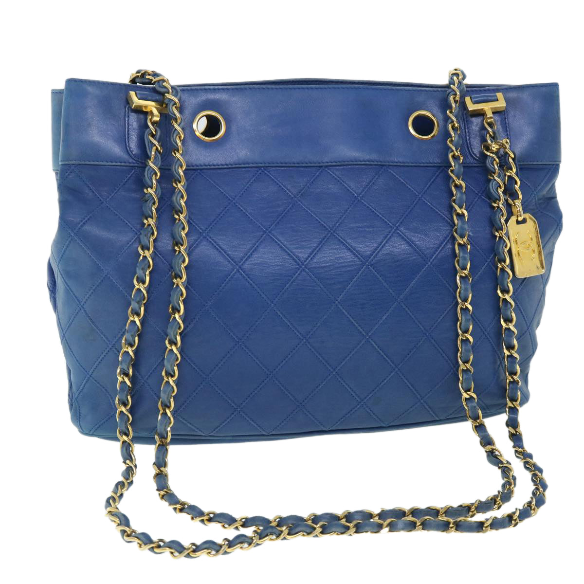 CHANEL Chain Bicolole Shoulder Bag Leather Blue CC Auth bs8494