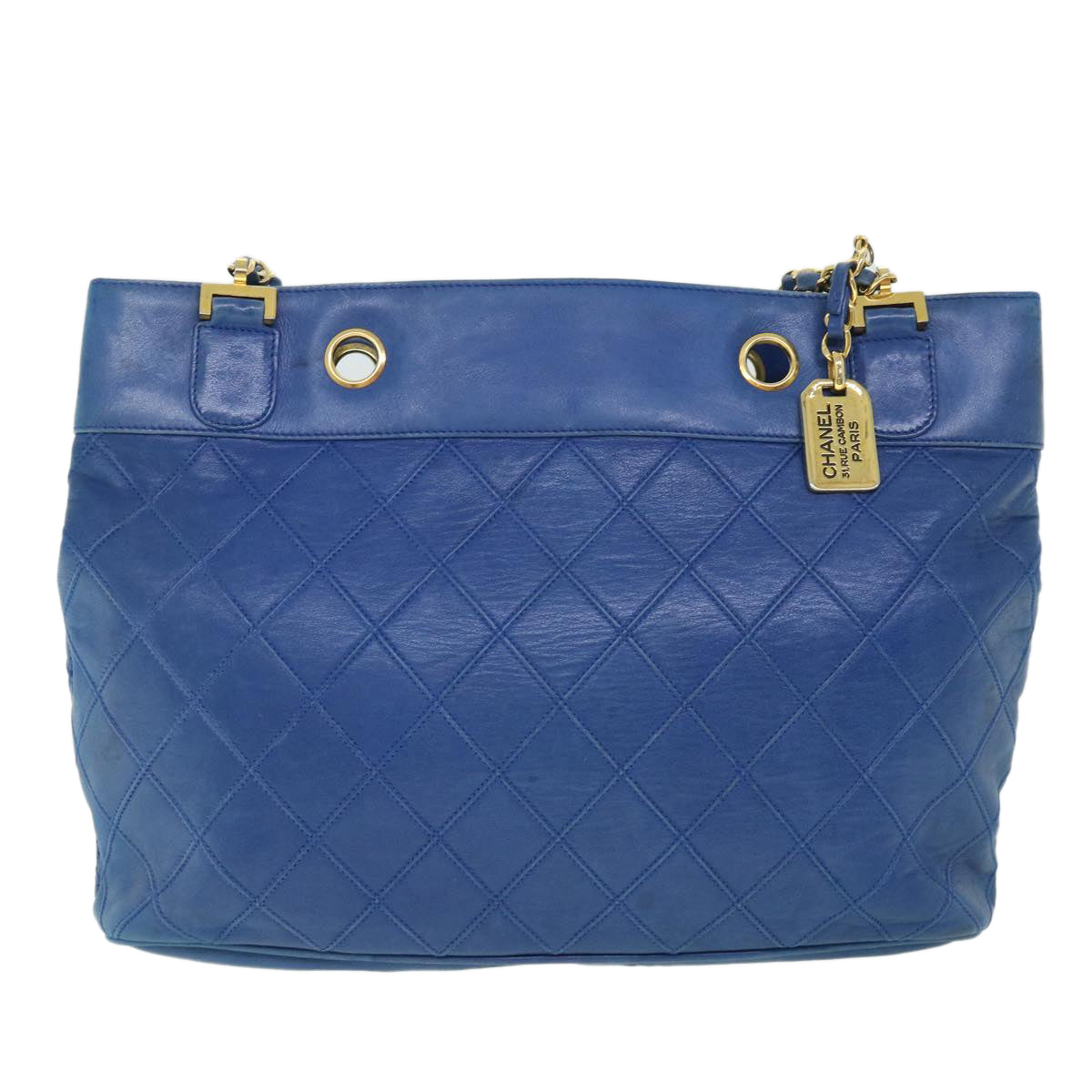 CHANEL Chain Bicolole Shoulder Bag Leather Blue CC Auth bs8494 - 0