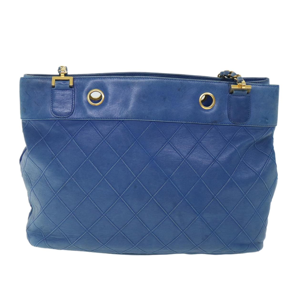 CHANEL Chain Bicolole Shoulder Bag Leather Blue CC Auth bs8494