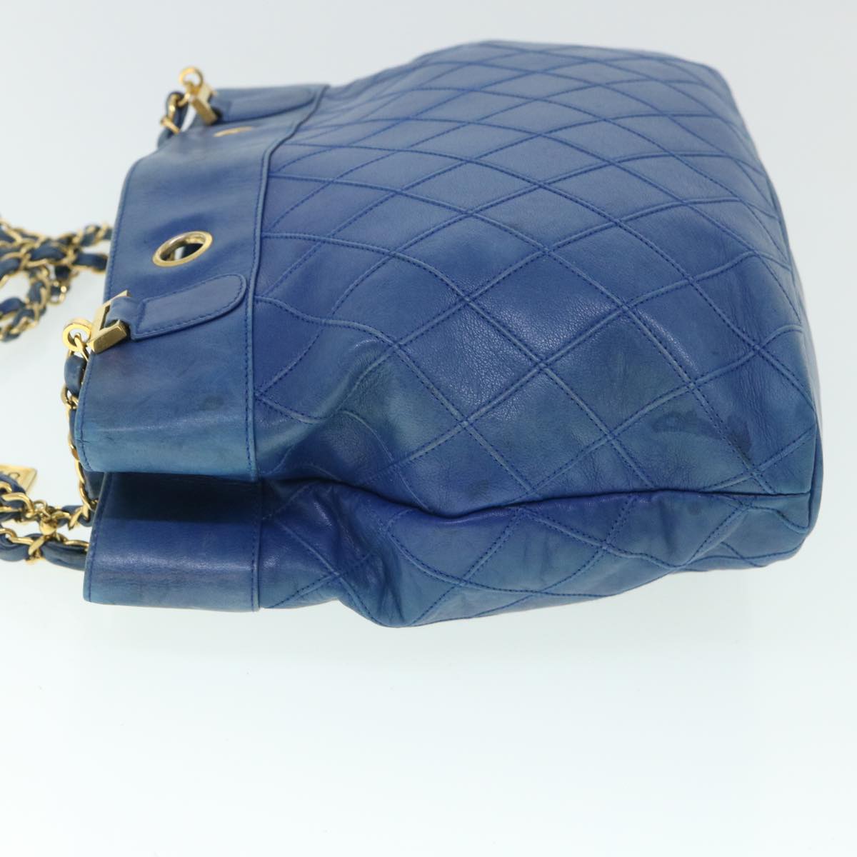 CHANEL Chain Bicolole Shoulder Bag Leather Blue CC Auth bs8494