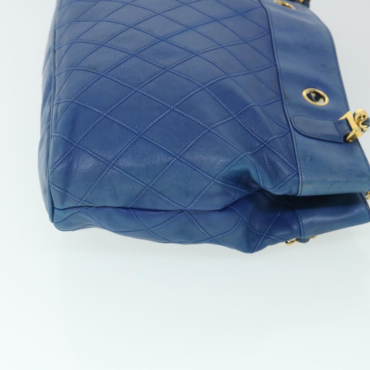 CHANEL Chain Bicolole Shoulder Bag Leather Blue CC Auth bs8494