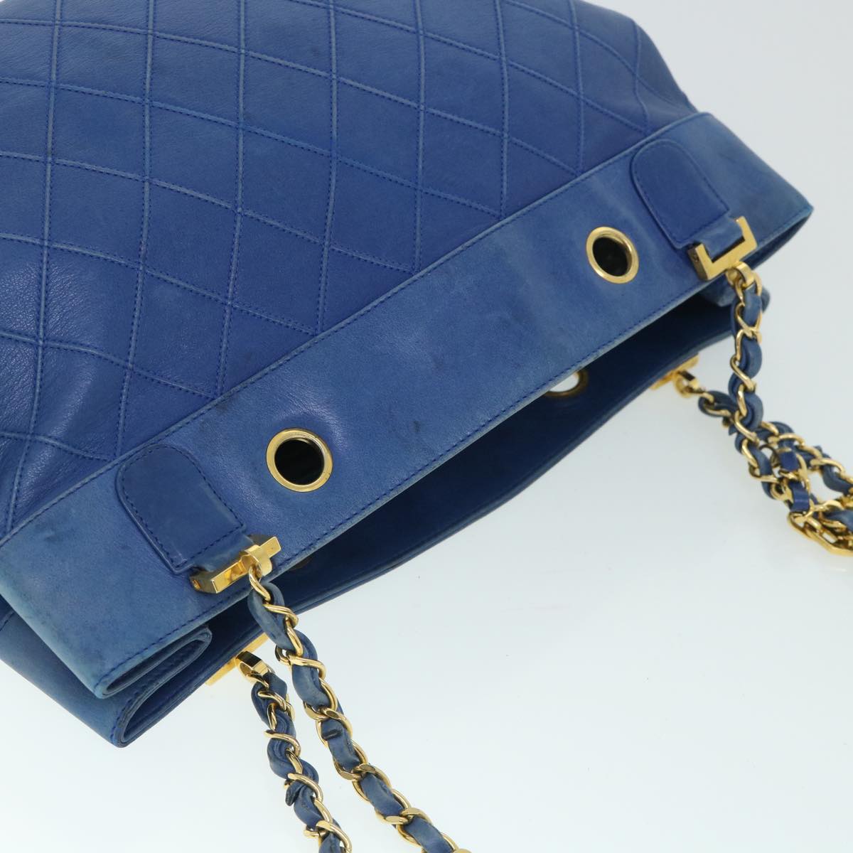 CHANEL Chain Bicolole Shoulder Bag Leather Blue CC Auth bs8494