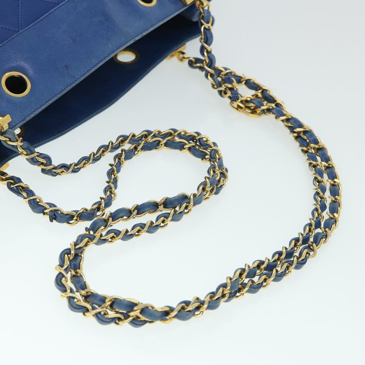 CHANEL Chain Bicolole Shoulder Bag Leather Blue CC Auth bs8494