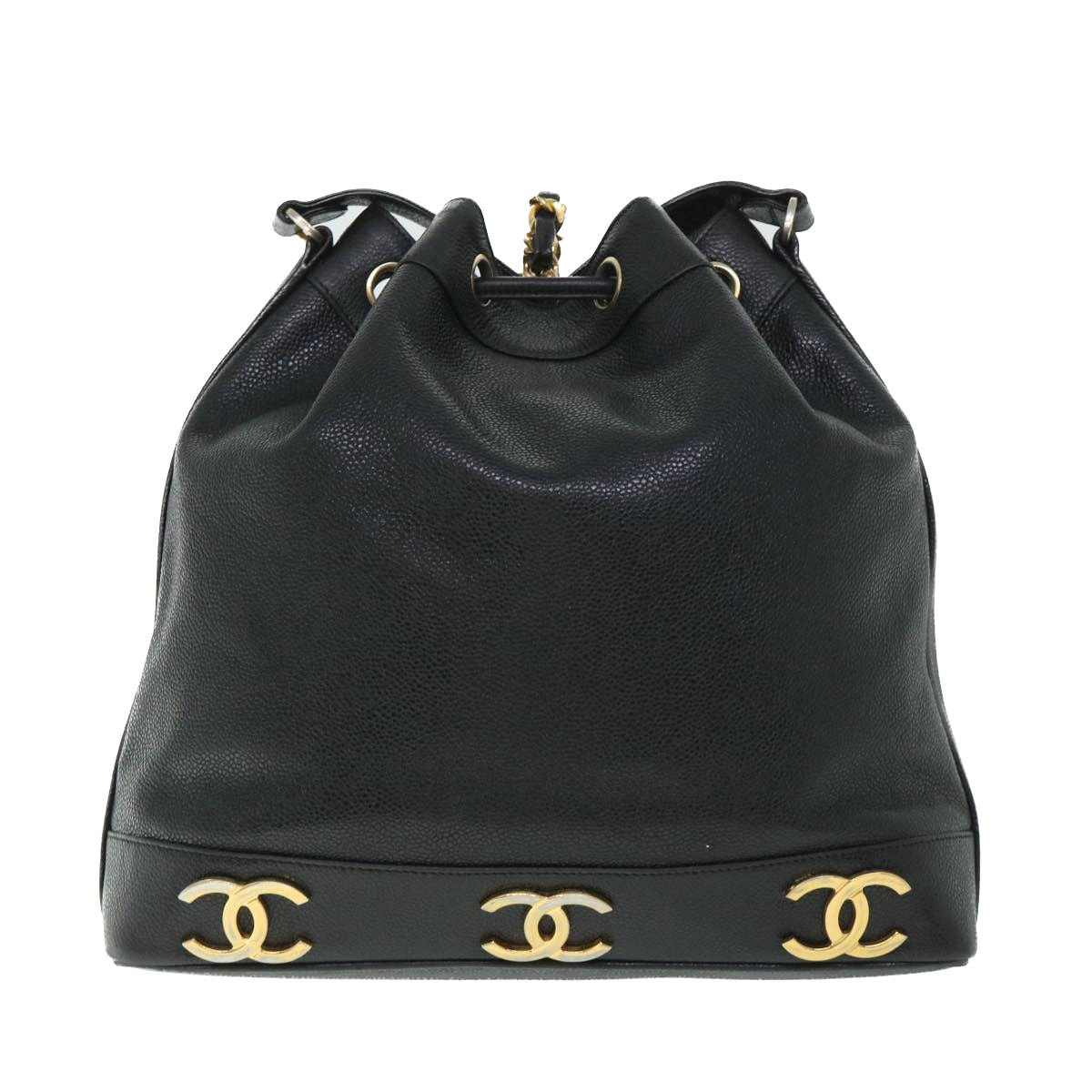 CHANEL Chain Shoulder Bag Caviar Skin Black CC Auth bs8495 - 0