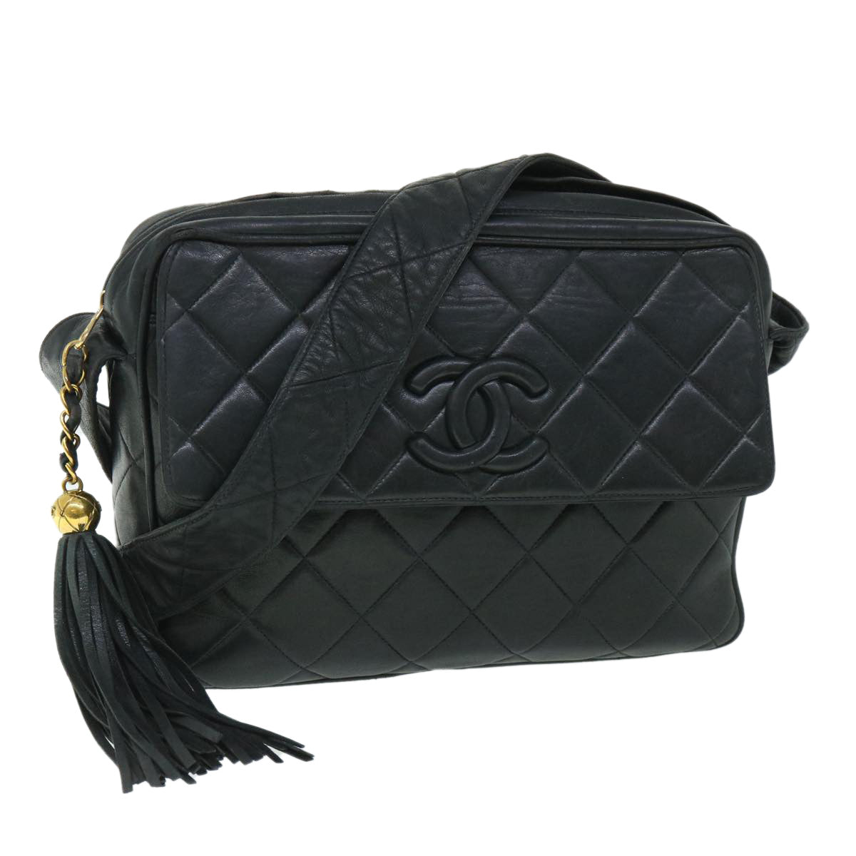 CHANEL Shoulder Bag Leather Black CC Auth bs8498