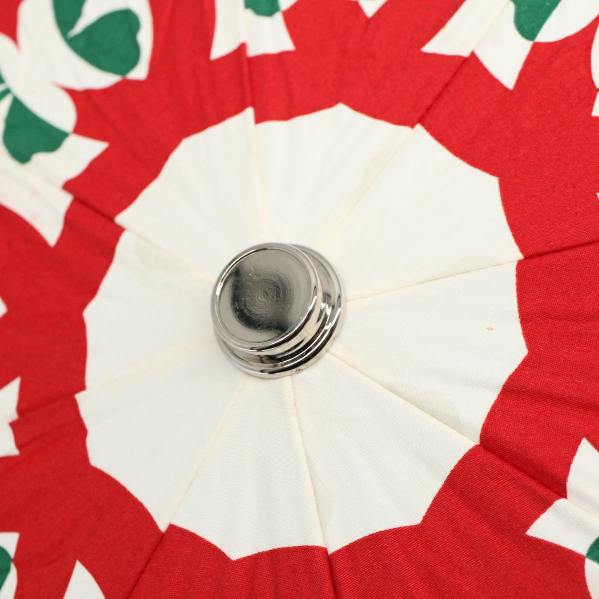 CHANEL Foldable Semi-Automatic Parasol Umbrella Cotton Wood White CC Auth bs8499