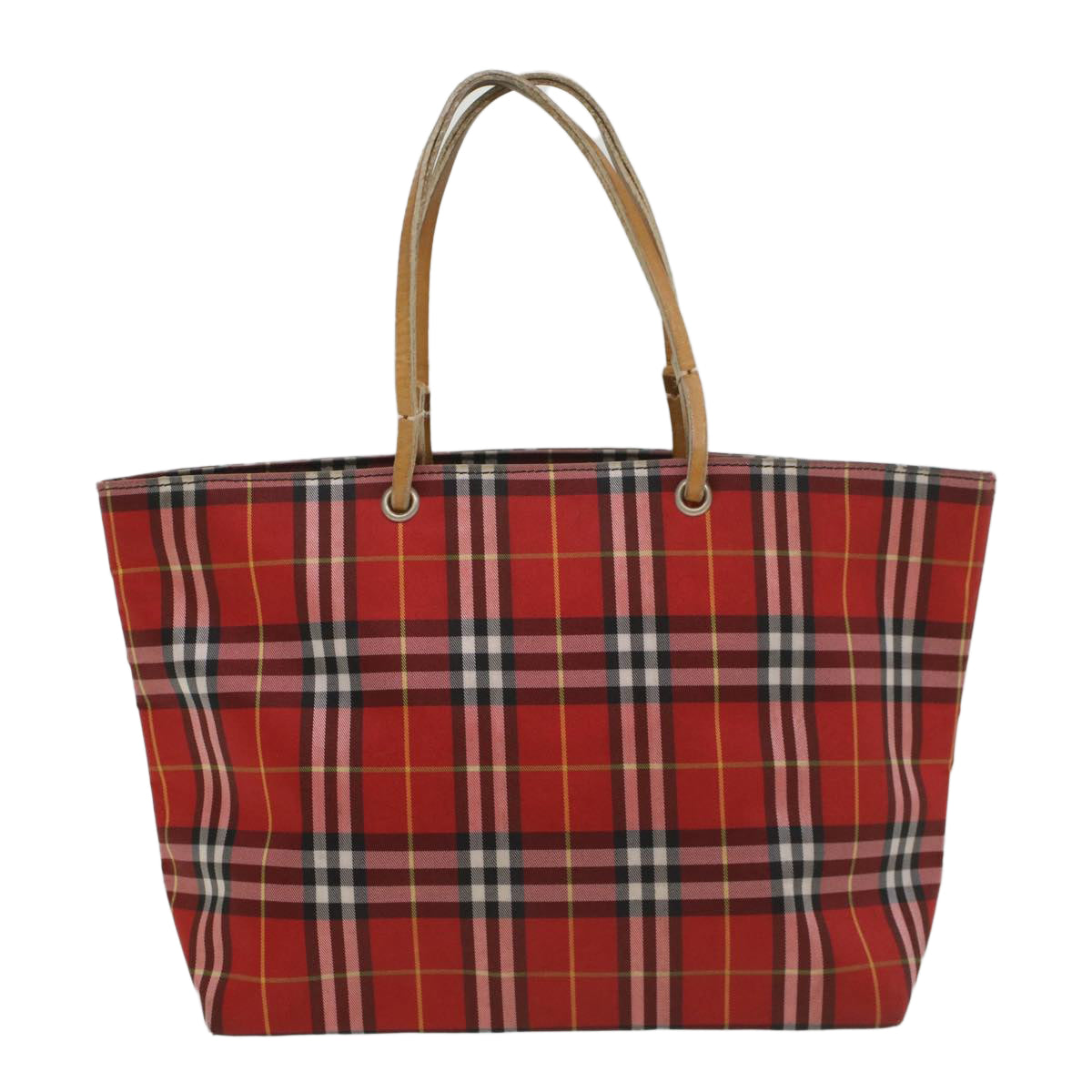 BURBERRY Nova Check Tote Bag Canvas Leather Red Black Auth bs8508