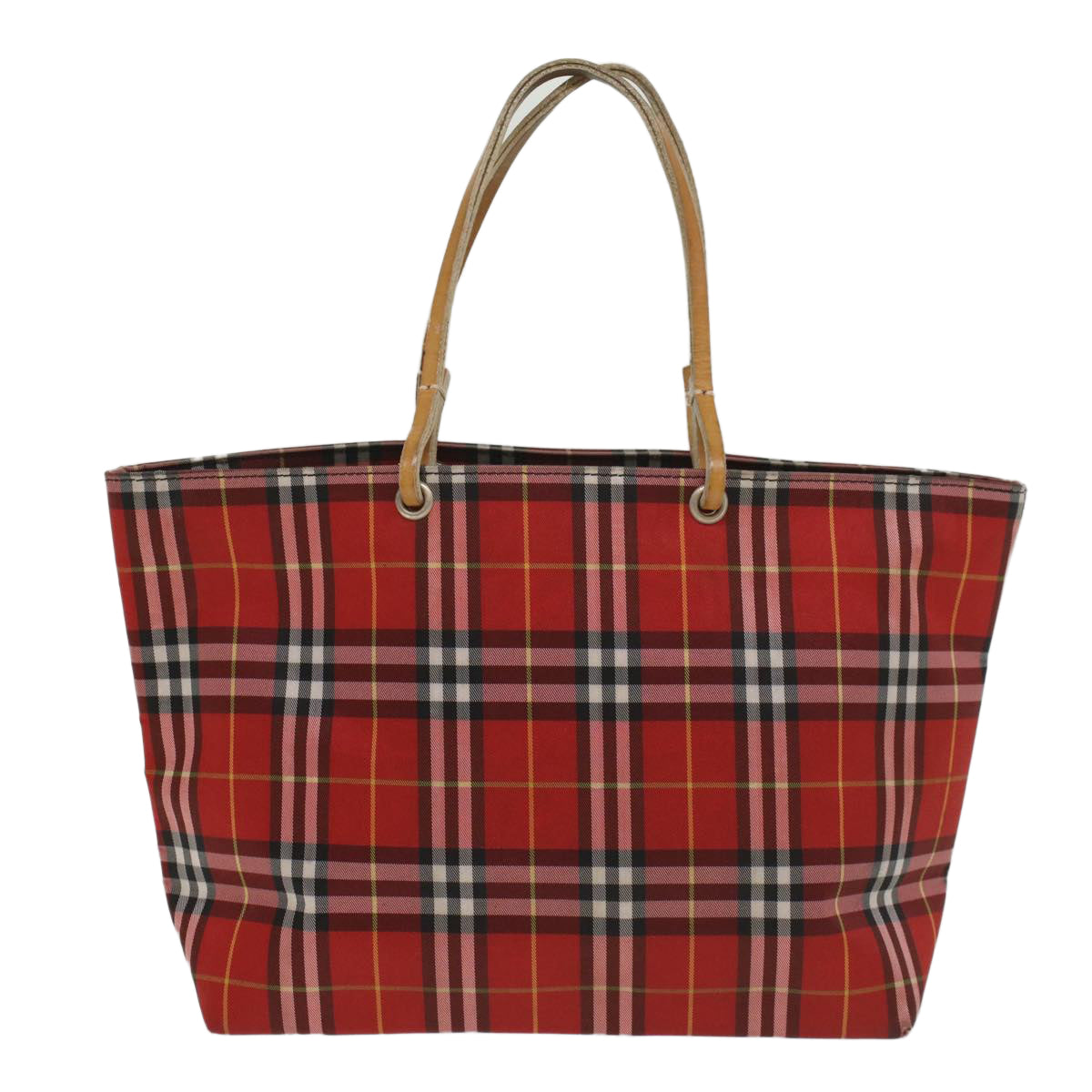 BURBERRY Nova Check Tote Bag Canvas Leather Red Black Auth bs8508