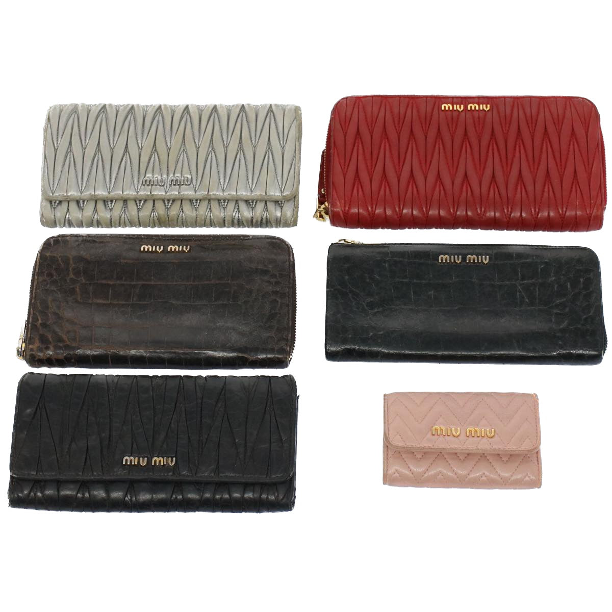 Miu Miu Materasse Key Case Wallet Leather 6Set Pink Black Red Auth bs8521