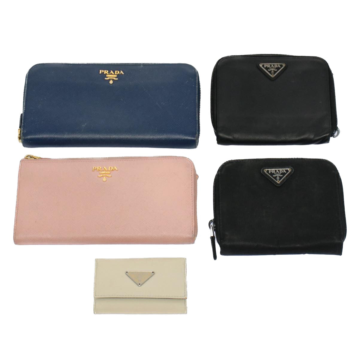 PRADA Key Case Wallet Nylon Leather 5Set Black Pink blue Auth bs8522