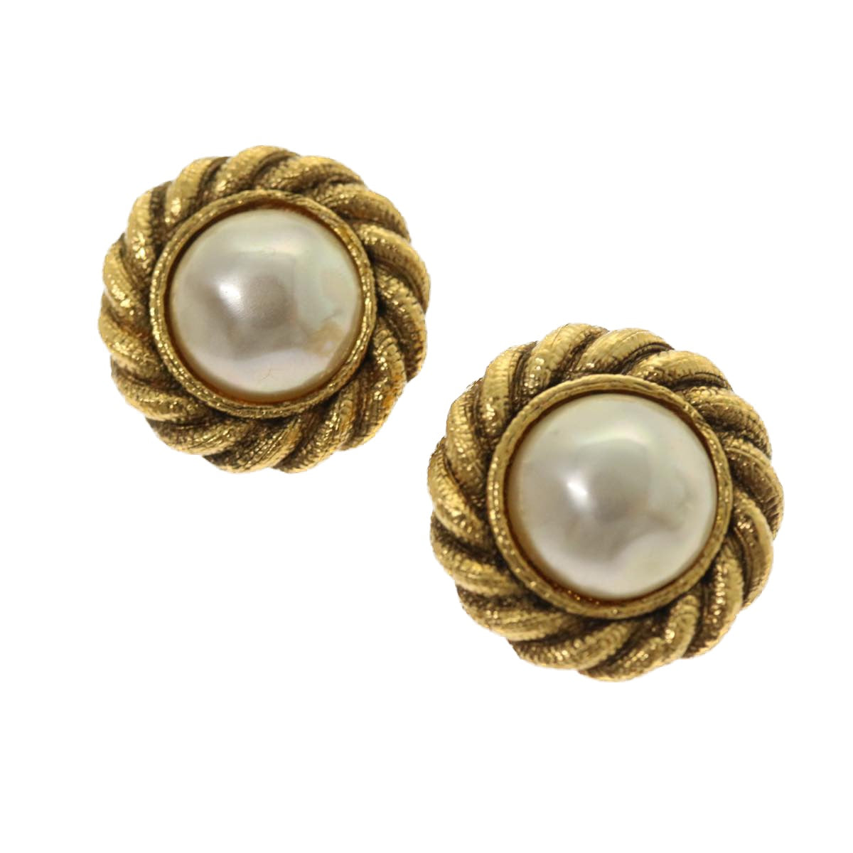 CHANEL Earring Metal Gold Tone CC Auth bs8531