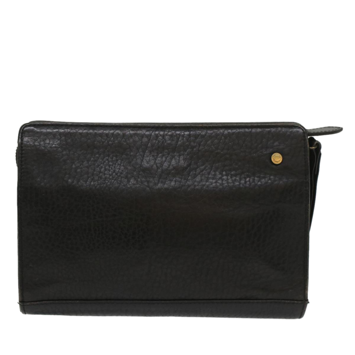 Burberrys Clutch Bag Leather Black Auth bs8538