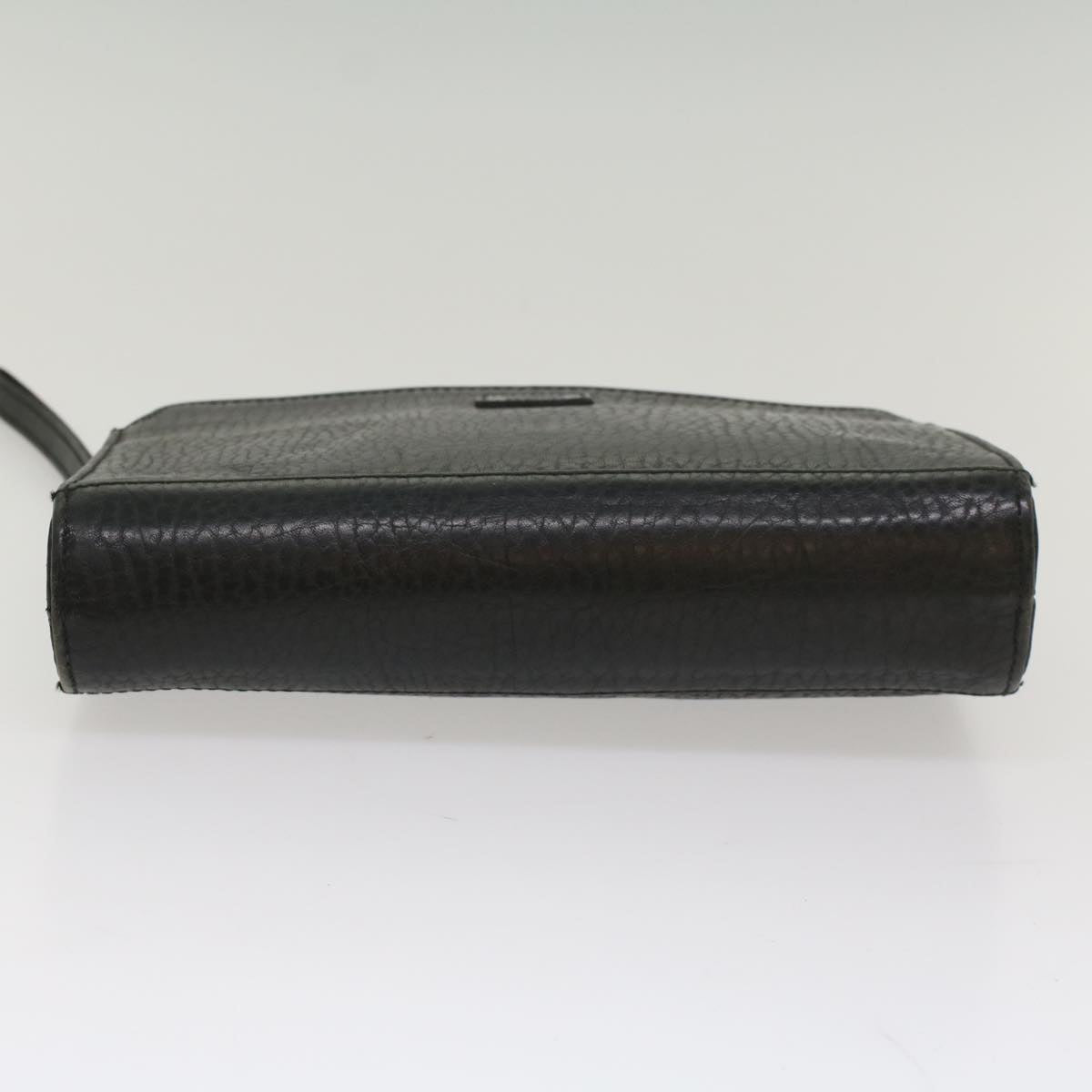 Burberrys Clutch Bag Leather Black Auth bs8538