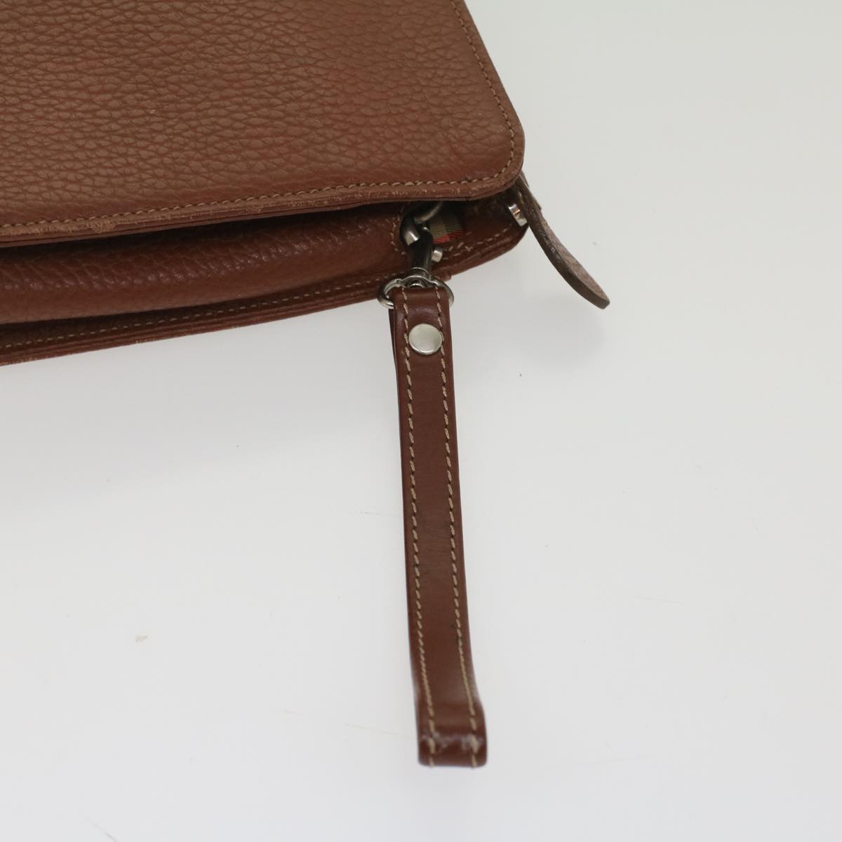 Burberrys Clutch Bag Leather Brown Auth bs8539