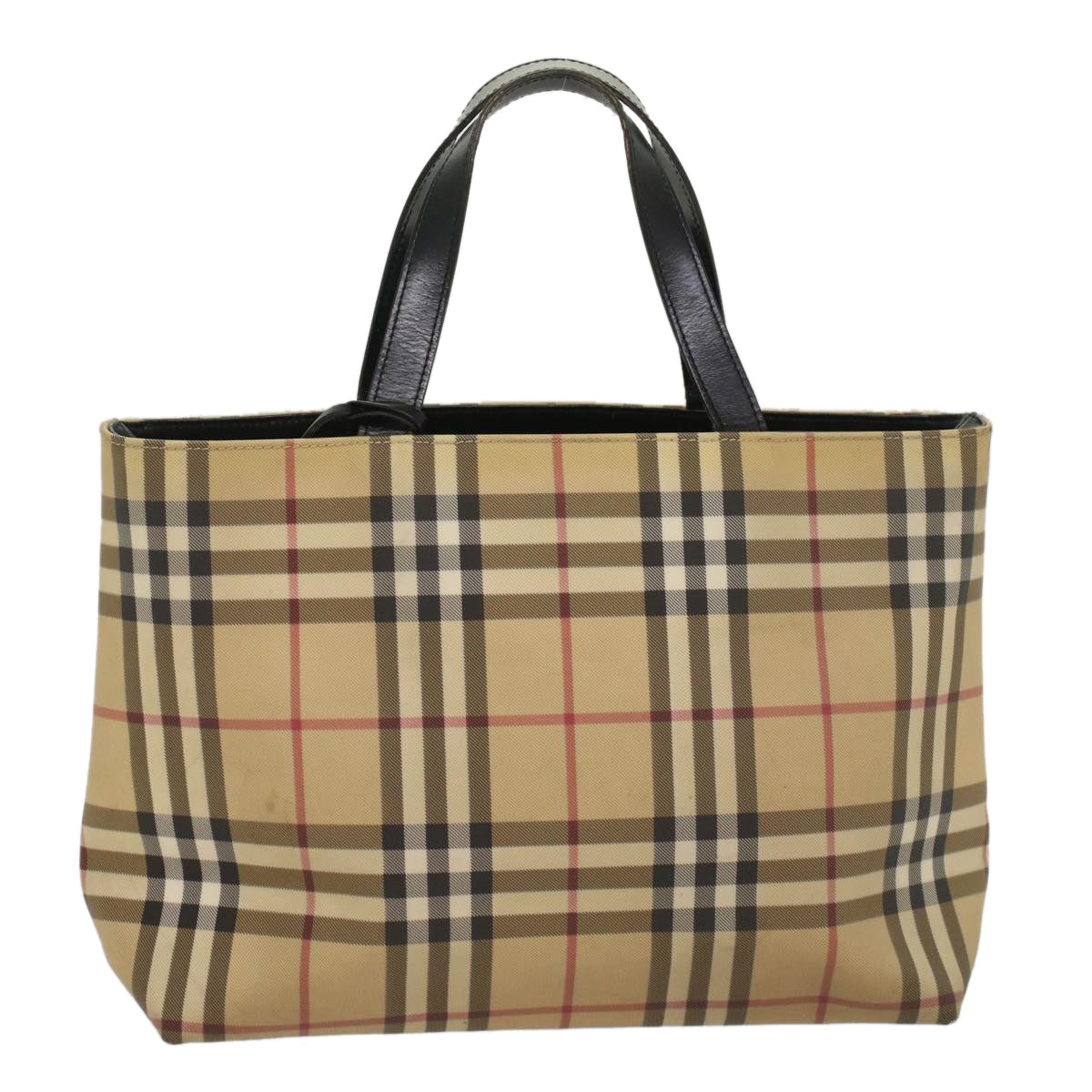 BURBERRY Nova Check Tote Bag PVC Leather Beige Auth bs8543