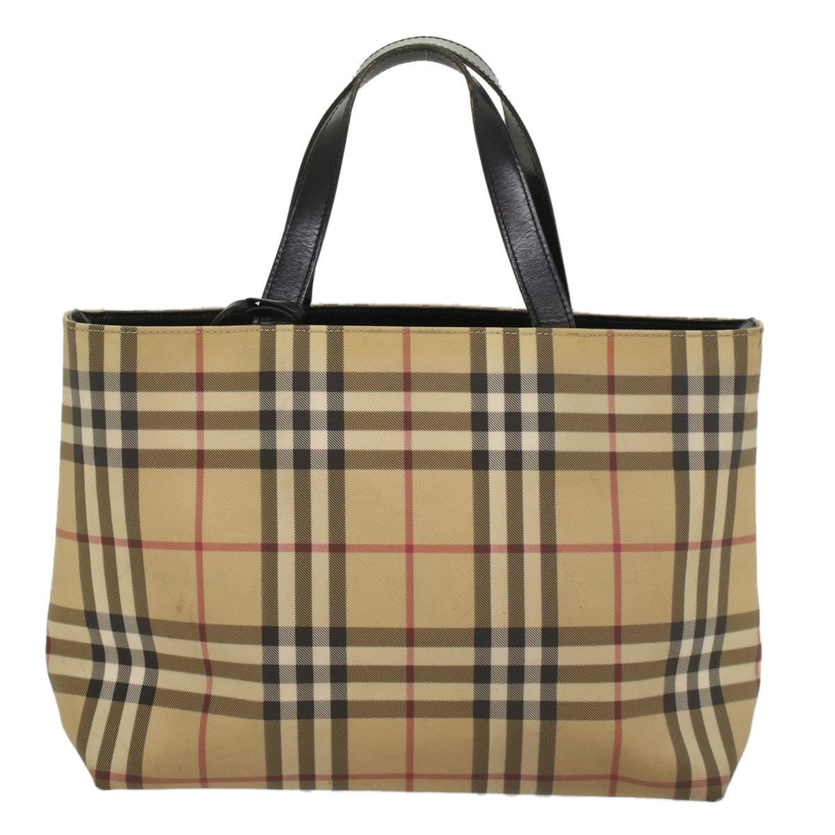 BURBERRY Nova Check Tote Bag PVC Leather Beige Auth bs8543