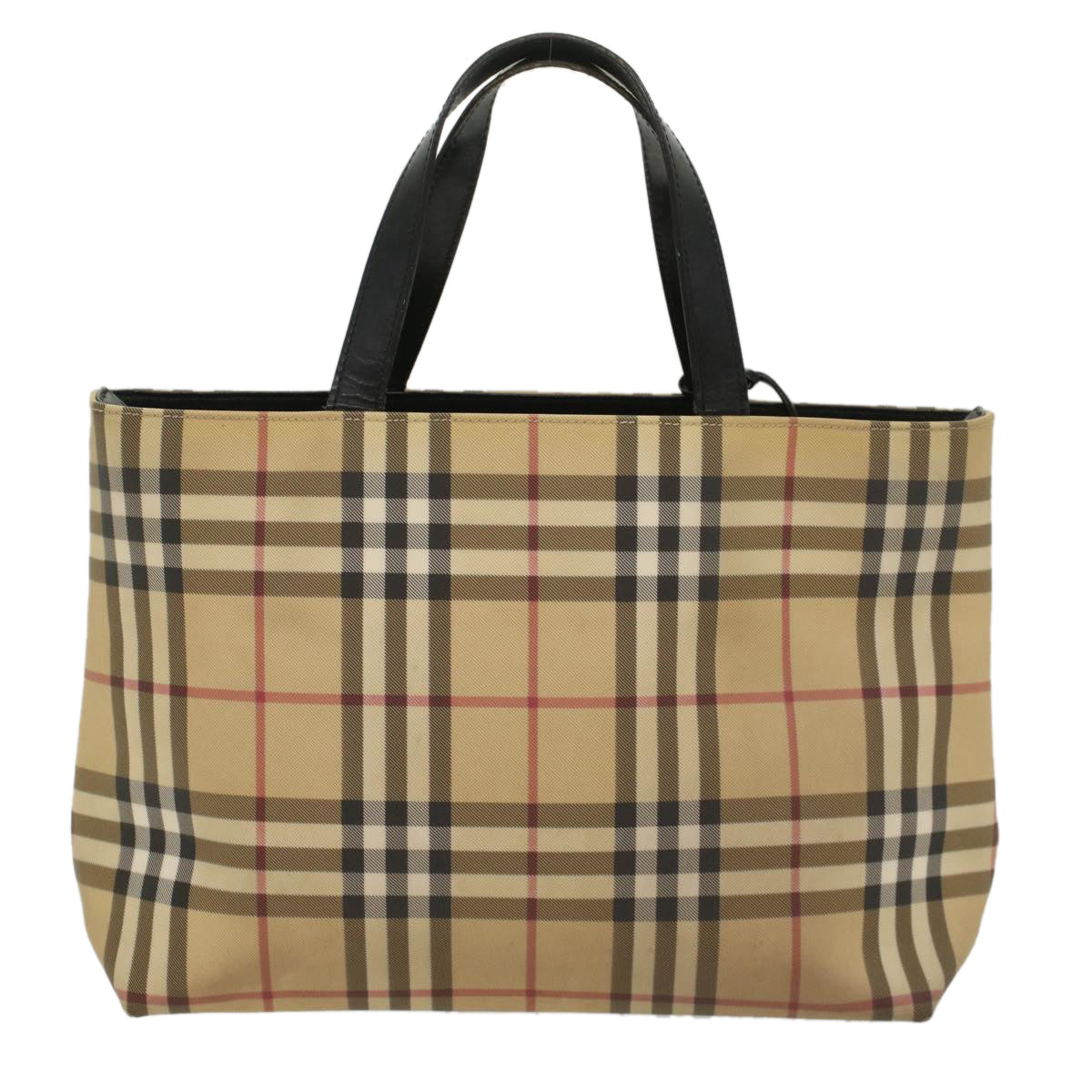 BURBERRY Nova Check Tote Bag PVC Leather Beige Auth bs8543