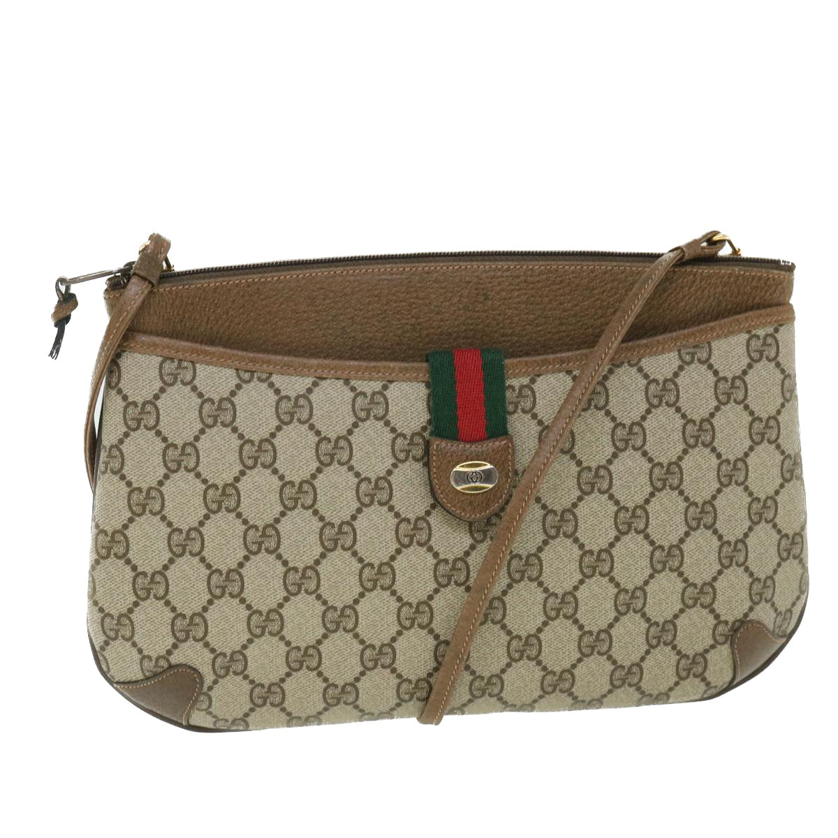 GUCCI GG Canvas Web Sherry Line Shoulder Bag Beige Red 904 02 026 Auth bs8545