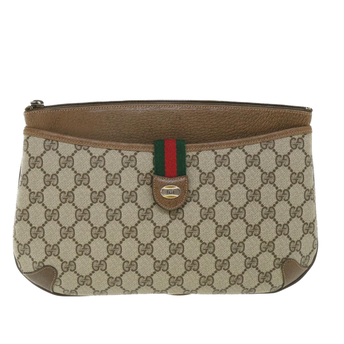 GUCCI GG Canvas Web Sherry Line Shoulder Bag Beige Red 904 02 026 Auth bs8545