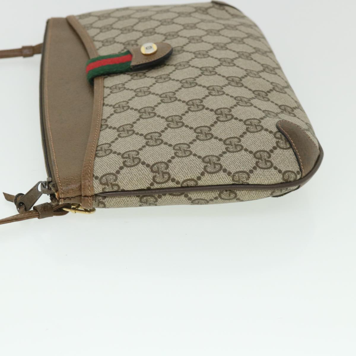 GUCCI GG Canvas Web Sherry Line Shoulder Bag Beige Red 904 02 026 Auth bs8545