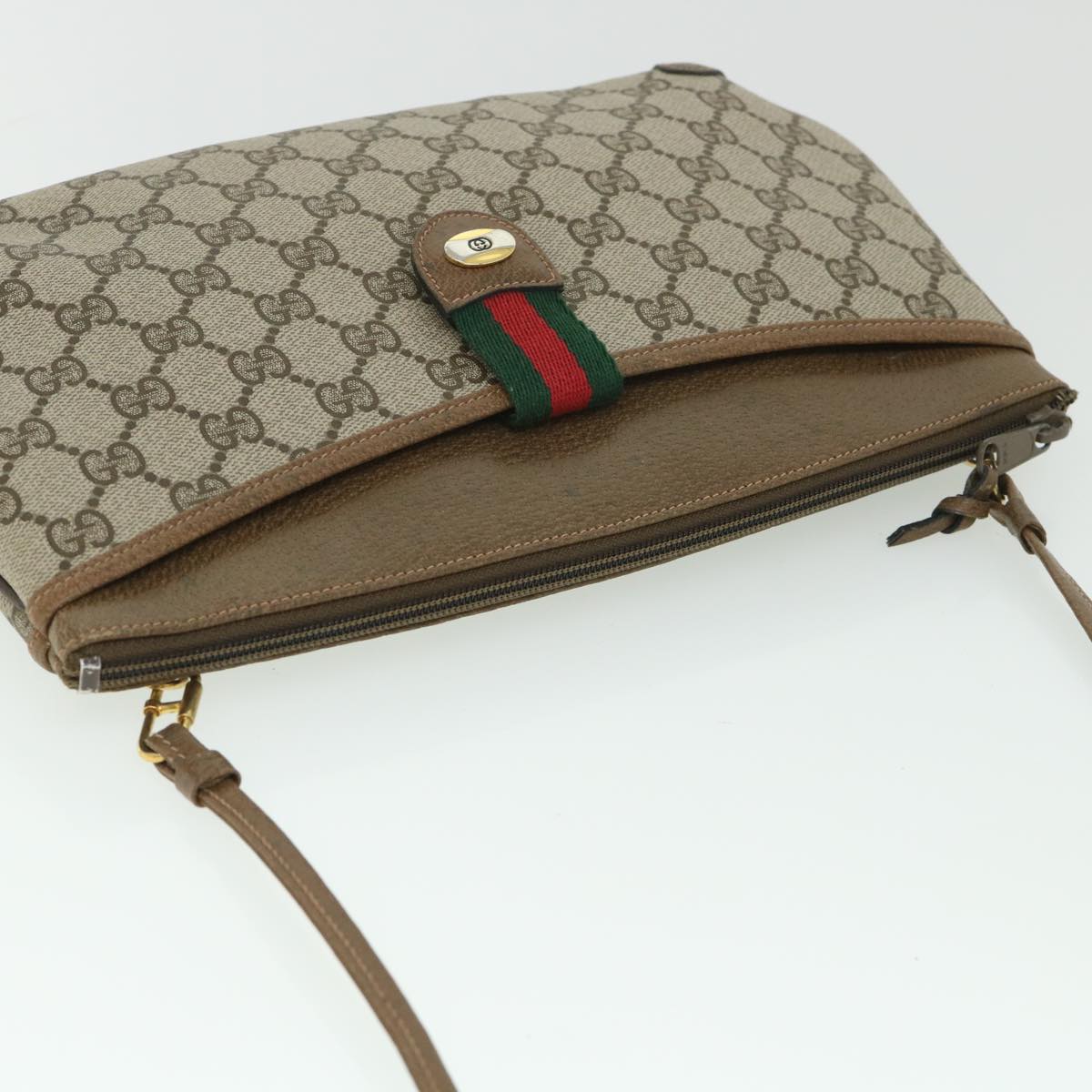 GUCCI GG Canvas Web Sherry Line Shoulder Bag Beige Red 904 02 026 Auth bs8545