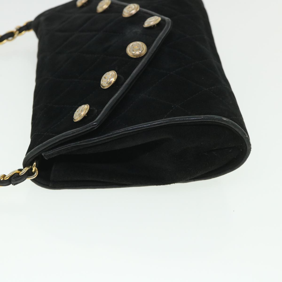 CHANEL Chain Shoulder Bag Suede Black CC Auth bs8547