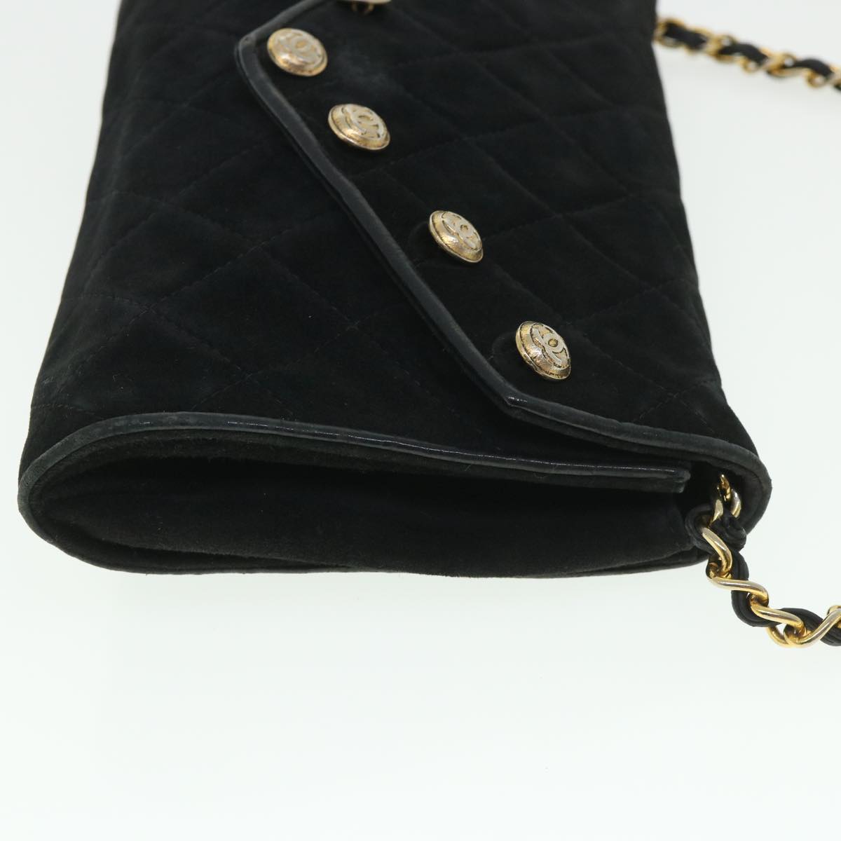 CHANEL Chain Shoulder Bag Suede Black CC Auth bs8547