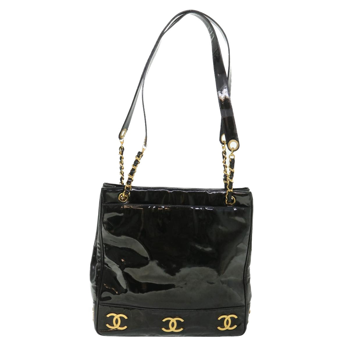 CHANEL Chain Shoulder Bag Patent leather Black CC Auth bs8549 - 0