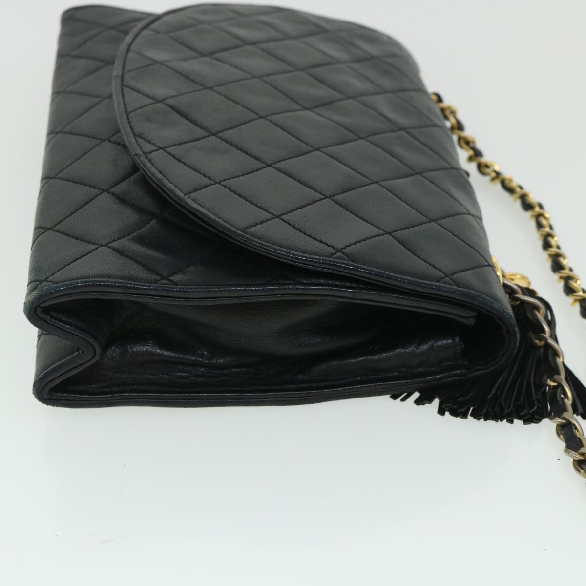 CHANEL Chain Shoulder Bag Lamb Skin Black CC Auth bs8550