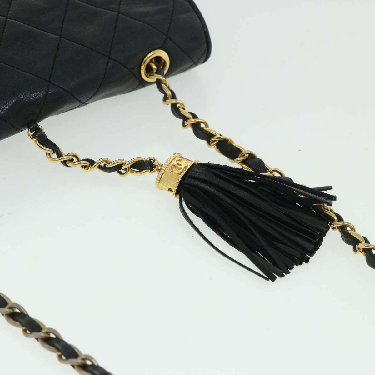 CHANEL Chain Shoulder Bag Lamb Skin Black CC Auth bs8550