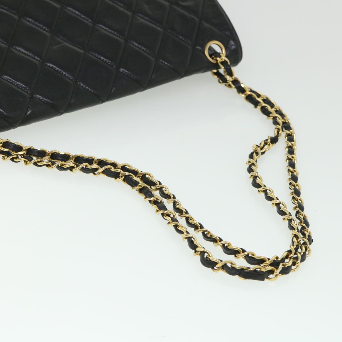 CHANEL Matelasse Chain Shoulder Bag Lamb Skin Black CC Auth bs8553