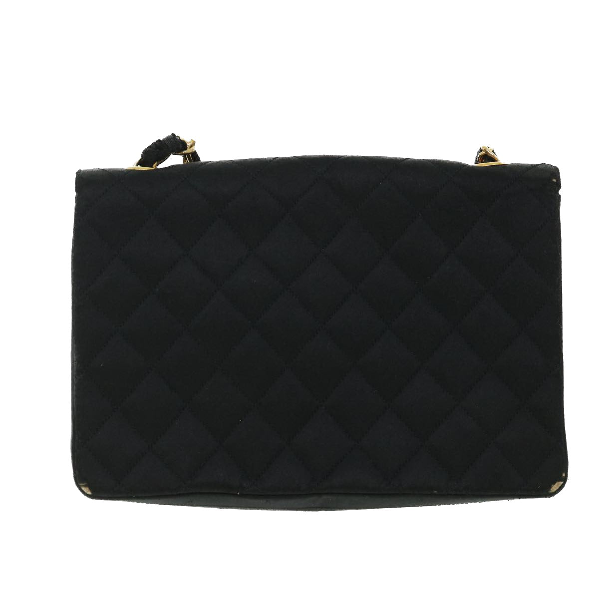 CHANEL Matelasse Chain Shoulder Bag Satin Black CC Auth bs8554 - 0