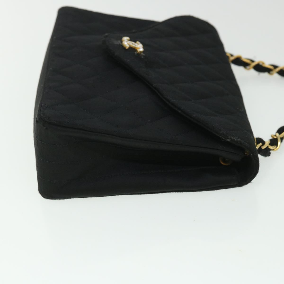 CHANEL Matelasse Chain Shoulder Bag Satin Black CC Auth bs8554