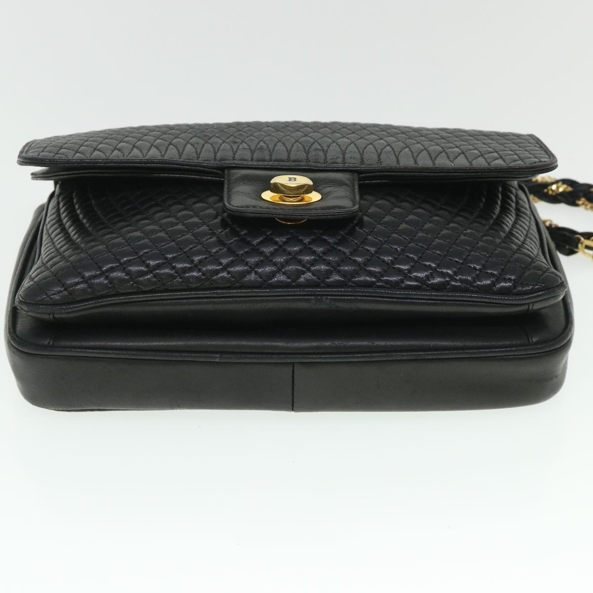 BALLY Chain Shoulder Bag Leather Black Auth bs8587