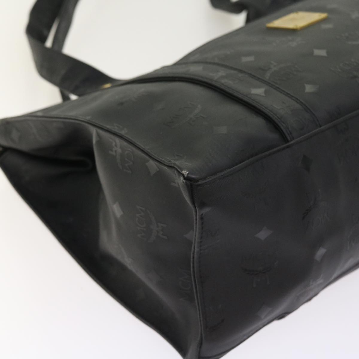 MCM Vicetos Logogram Shoulder Bag Nylon Canvas Black Auth bs8594