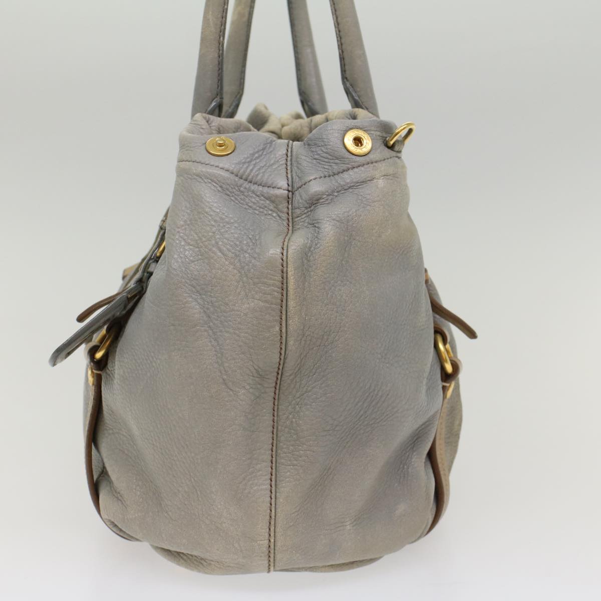 PRADA Shoulder Bag Leather 2way Gray Auth bs8598