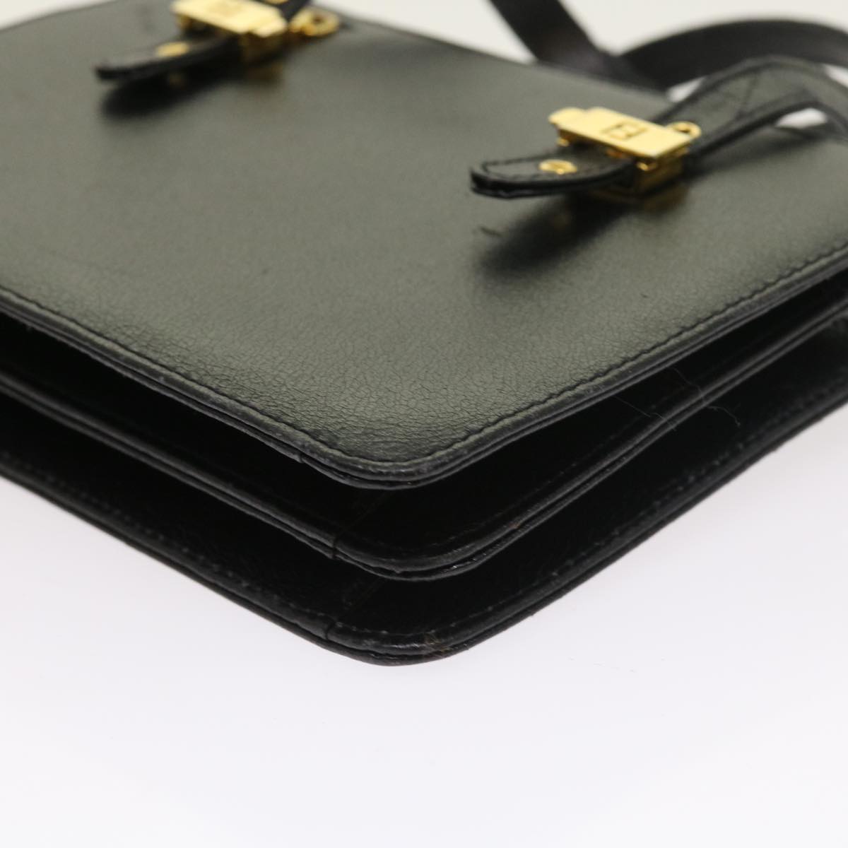 FENDI Shoulder Bag Leather Black Auth bs8613