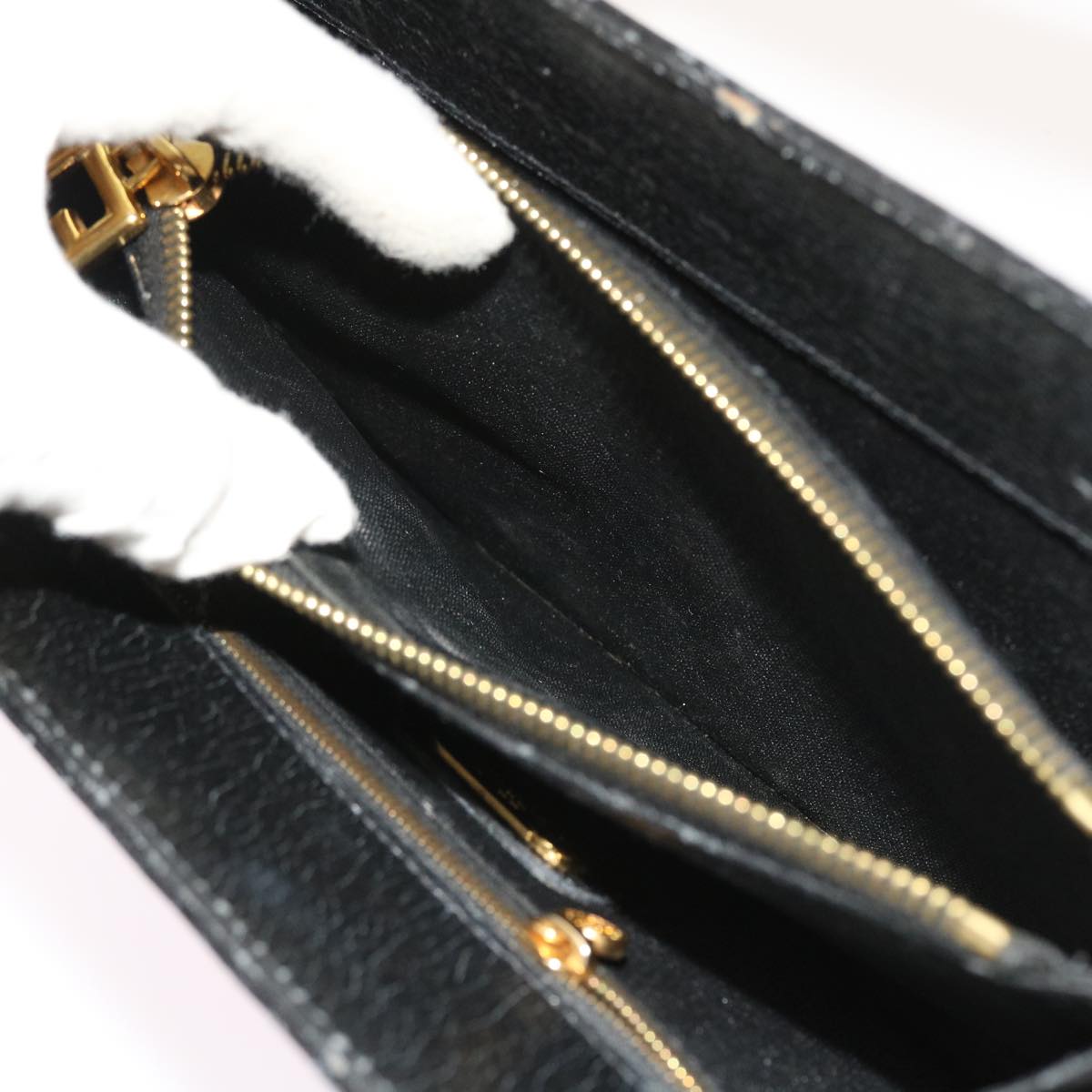 FENDI Shoulder Bag Leather Black Auth bs8613