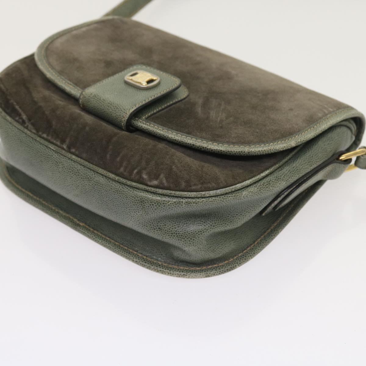 CELINE Shoulder Bag Suede Gray Auth bs8616