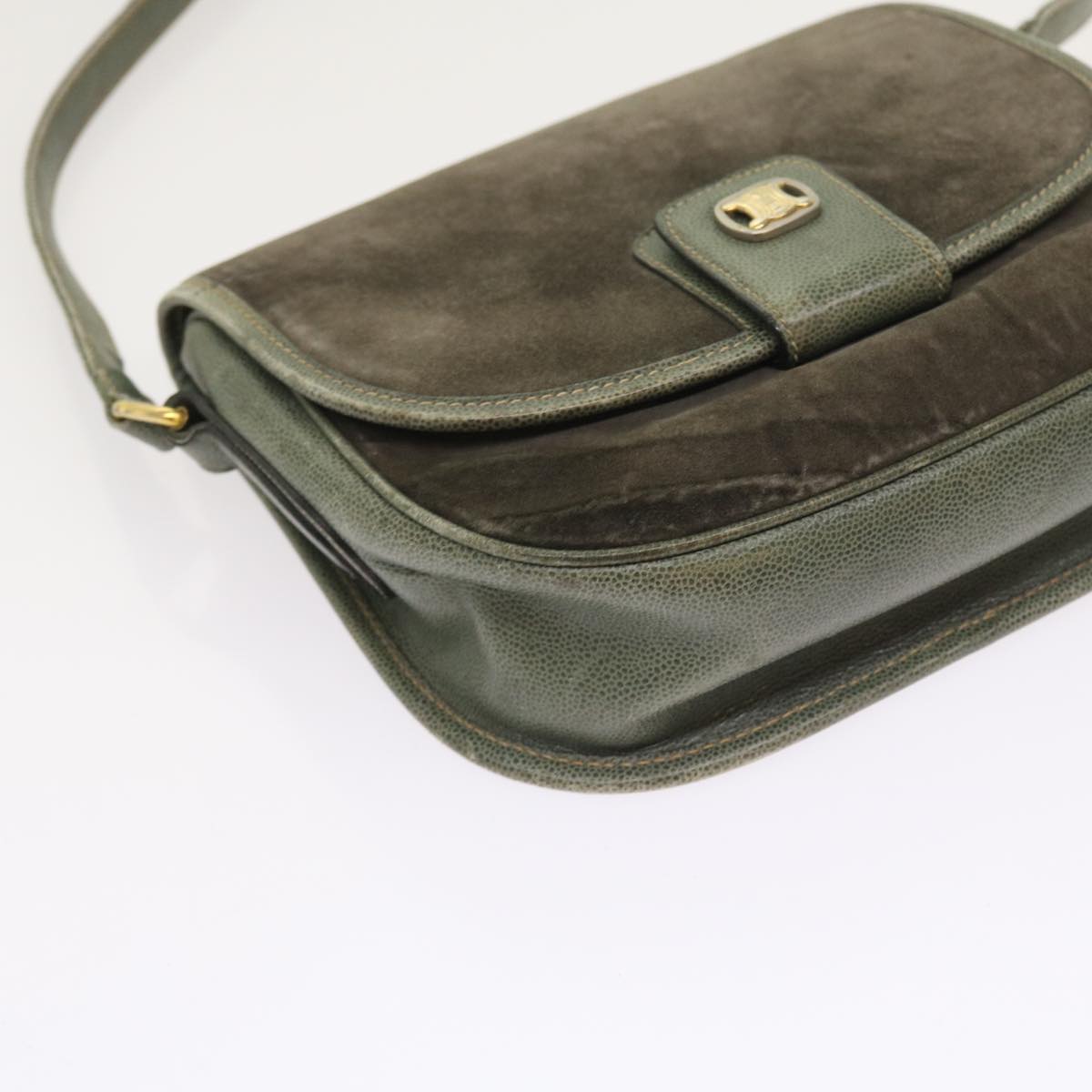 CELINE Shoulder Bag Suede Gray Auth bs8616